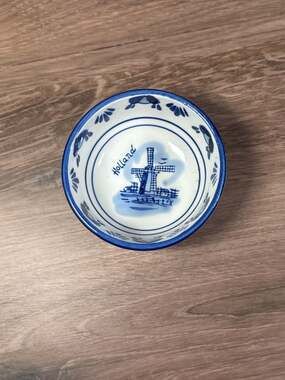 Vintage Hand Painted Delft Blue Small Bowl with Holland Windmill Motif